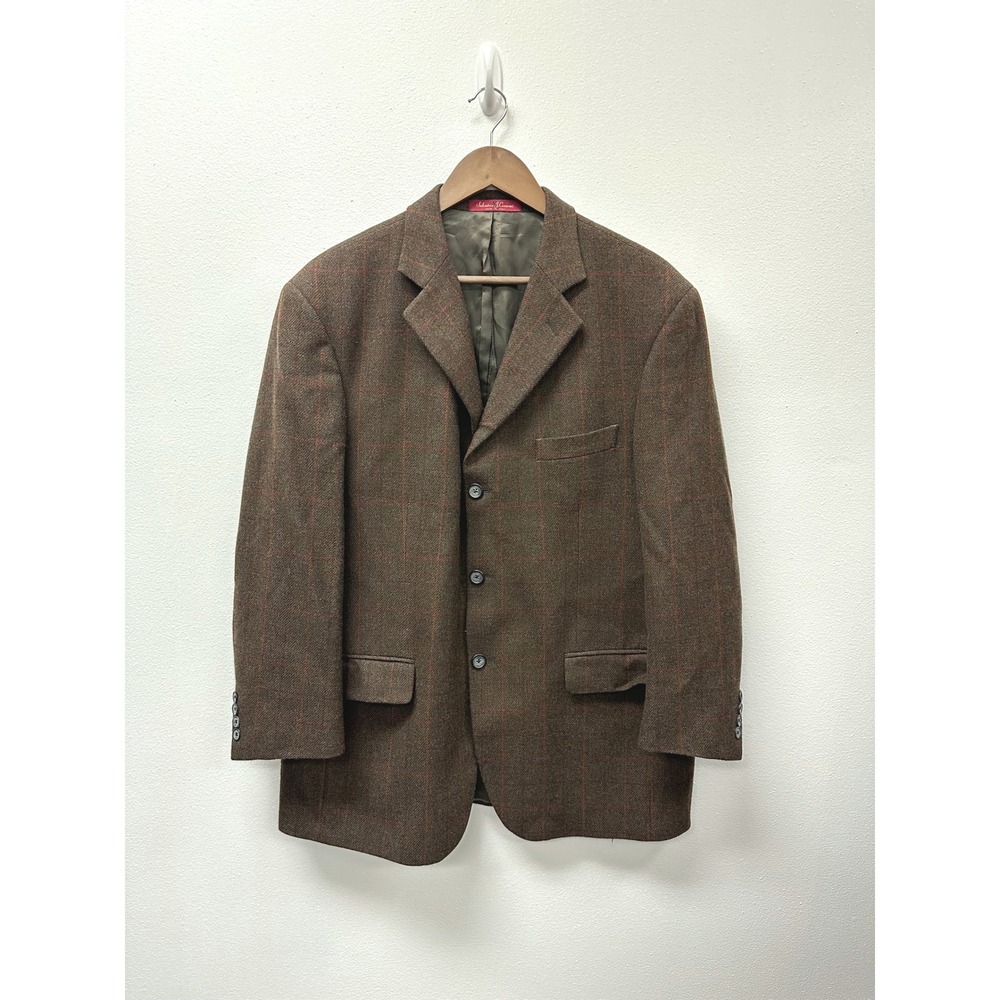 Salvatore J. Cesarani Fitzgerald Wool Cashmere‎ Blend Plaid Sport Coat Size 42R